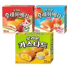 오리온 카스타드 12p 276g 1개 + 후레쉬베리 딸기 12p 336g 1개 + 후레쉬베리 복숭아 12p 336g 1개 (총3개), 1세트, 948g - 가파이