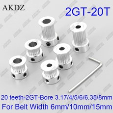 20 개 톱니 2GT 타이밍 풀리 보어 3.175/4/5/6/6.35mm GT2 개방형 동기 벨트 폭 6mm/10/15mm 소형 백래시 20 개 톱니 20 T, 1개