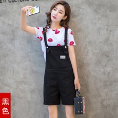 망고베리 데님반바지점프수트 스윗 오버롤반바지 여성 여름 신 와이드 루즈핏 학생 큐트 하라쥬크 캐쥬얼 바디슈트