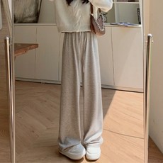 우아글로벌 봄 허리밴딩 골지 니트 와이드팬츠