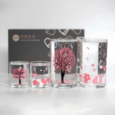 꽃피는 벚꽃 봄꽃 소주잔 맥주잔 4p 세트 집들이선물 변색 변온 소맥 인생술잔, 4개, 1세트 4개, 1세트