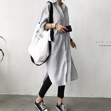 [BINIWU]간절기 가을긴팔셔츠 하프 오버핏 셔츠 원피스