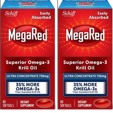Schiff MegaRed Superior Omega 3 Krill Oil 쉬프 메가레드 오메가3 크릴오일 750mg 80소프트젤, 80정, 2팩