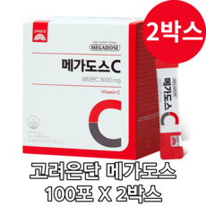 고려은단 메가도스 고함량 비타민C 3000mg 영국비타민 하루한포 식약처인정 분말형 순수 비타민C 메가도스비타민 철흡수 항산화, 2박스, 300g