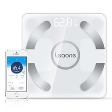 Leaone Body Fat Scale 30x30cm USB 충전 흰색 LED 스마트 블루투스 디지털 BMI 체중계 스마트폰 앱이 있는 6mm 강화유리가 체성분 분석기 건강 모니터