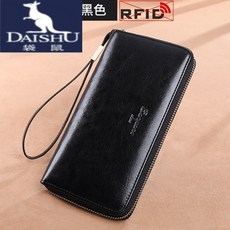 DAISHU [럭 셔 리 브랜드] 캥거루 플래그 십 공식 점 정품 지갑 여장부 심 플 백 스타일 대기 얼 가죽 클러치 녀 휴대 전화 대 용량 손목 지퍼 블랙 - 도 난 방지 브러시