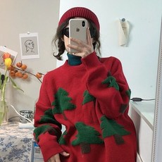 안나리야 부클 풀오버 오버핏 크리스마스패턴 니트 스웨터 YJ