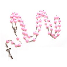 가톨릭 아크릴 핑크 하트 묵주기도 목걸이 마리아 축복 묵주기도 목걸이 심장 모양의 구슬 목걸이