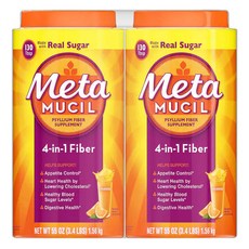 메타무실 식이섬유 보충제 오렌지 리얼슈가 Metamucil Fiber Supplement Orange 1.56kg x 2통 260회분, 2개