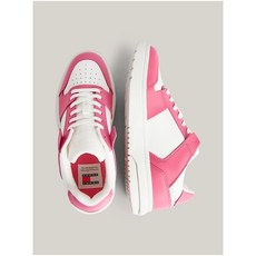 TOMMY JEANS THE BROOKLYN LEATHER CONTRAST PANEL SKATE TRAINERS EN0EN02501THW Pink Alert