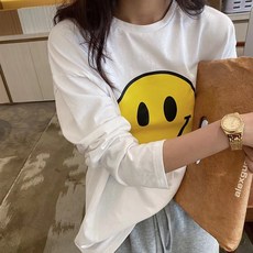 스마일무늬프린트티셔츠 겨울 가을 이너웨어긴팔 코튼티셔츠 티셔츠 긴소매