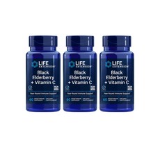 라이프 익스텐션 Life Extension 블랙엘더베리 비타민C 60베지정 3개 묶음 번들, 60정, 60정