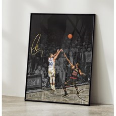 스테판커리 농구 골든스테이트 포스터 인테리어 커리 NBA 액자, A2 사이즈(420x594mm), A2 화이트 액자 결합