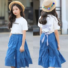 스위트폭스 당일발송-!반팔티+치마바지 세트-오전11시이전 주문시 국내 당일발송! 주니어 여아 상하복 세트 통바지 치마바지 리본 반팔 티셔츠 아동복 상하세트
