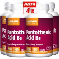 JARROW 판토텐산 B5 100정 4개 Pantothenic Acid 500 mg 100 VEG CAPSULES, 100개입