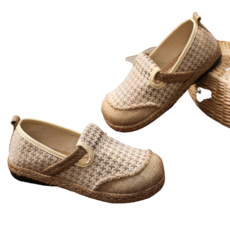 도오빠 케브리 여성 캔버스 단화 플랫슈즈 2.5CM 낮은굽 로우힐 라탄 하운드투스 체크 라운드토 슬립온 여자샌들 여자단화 신발
