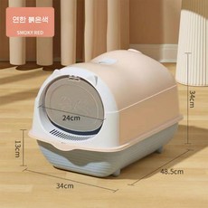 고양이 특대형 배변통 화장실 캐비닛 모래통 펠렛, 1. 플립 뚜껑-핑크, 1개