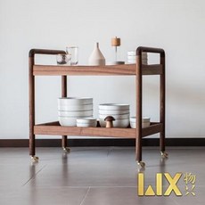럭셔리 카트 원목 철 이동식 트롤리바 이동식 조리대 북유럽 모던 소파 옆 작은 거실 카트 블랙호두 나무, 오류 발생시 문의 ( 아케미나 )