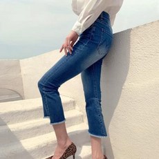 하이웨스트 힙업 데님 마더데님 여 추동힙스트레이트핏 슬림라인 팬츠 구미조 9부바지