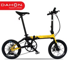 Dahon K3plus 16 인치 미니 자전거 초경량 9단 디스크 브레이크 접이식 자전거 미니벨로, 16인치, 옐로우