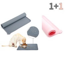 마이펫두잇 반려동물 실리콘 논슬립 흘림방지 방수 식기매트, 그레이+핑크, 2개, 그레이+핑크