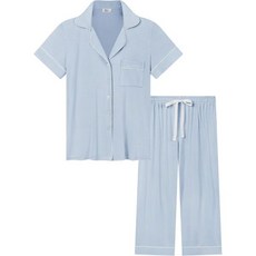 조야리아 여성 비스코스 대나무 파자마 세트 쿨링 카프리 버튼 상하 Pjs 숏 슬리브 슬립웨어 Joyaria