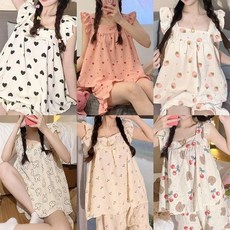 홈웨어 나시 세트 파자마 반바지 누카 프릴 잠옷 여름 공주 실크 반팔 ysb*366iP