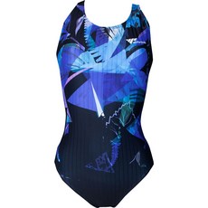워터폴 여자 X자 원피스 미들컷 실내수영복 선수용 스타일 블루 퍼플 블룸