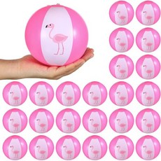 Jexine 24개 미니 비치볼 플라밍고 파티 팩 5인치 풍선 핑크 장난감 청소년용 풀 루 용품 장식품 대량 판매, Jexine 24개 미니 비치볼 플라밍고 파티 팩, 5