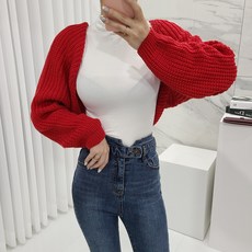 하찌 니트 크롭 퍼프 볼레로 가디건