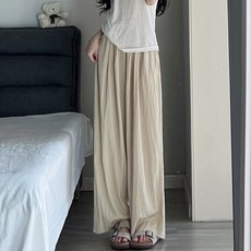 여성 여름 와이드팬츠 시원한 날씬 루즈핏 하이웨스트 시보리 밴딩 쿨링 바지