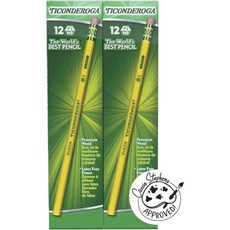 Ticonderoga 딕슨 티콘데로가 나무 연필 #2 HB 소프트 옐로우 96개 빈티지 미국연필, 12 Count (Pack of 8)