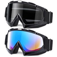 MAMBAOUT 성인용 더트 바이크 고글 2팩 ATV 오토바이 고글 남성 및 여성용 와이드 비전 라이딩 오프로드 고글, 10.shiny Black Frame(clear + M