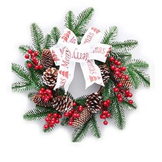 EOM 16 인치 크리스마스 화환 인공 소나무 붉은 열매 Pinecones 무리를 짓는 나뭇 가지 화환 크리스마스 계절 장식을위한 휴일 정문 화 - E056108JCK81FV8, 기본