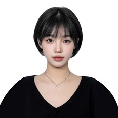 GBKING 수제 보브컷 통가발 단발머리 인모100% 항암가발 전체가발, 1개, 블랙 20cm