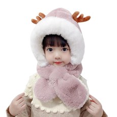 패션 따뜻한 귀 모자 귀여운 뿔 스카프 원 피스 모자 냉장 다기능 만화 플러시 소년 소녀 겨울