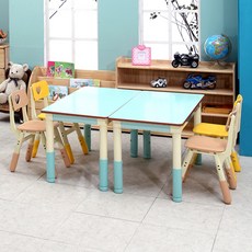 하이스위티 아동용 높이조절 4인세트 책상의자, 책상오크-의자오크
