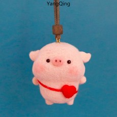 【YangQing】양모펠트인형 양모펠트공예 양털 펠트 스탬프 러디 수제 재료 가방 망홍 차 안 액세서리 자동차 액세서리 평안 부적 귀엽다 돼지, 누워있는 돼지【공구 배달에 멜빵 추가】, 1개
