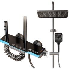 BESTBOMG LED 수온 표시 선반형 해바라기 샤워기 수전세트 그레이