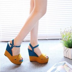 바이스타 여름 스위트 웨지힐 샌들 여 통굽 가보시 힐 일자 슬립온 10cm