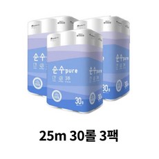 순수 PURE 퓨어 천연펄프 25m 30롤 3팩