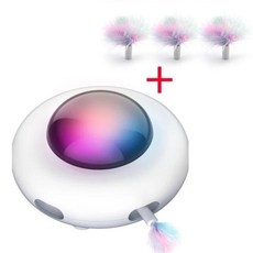 UFO 반려동물 턴테이블 잡기 훈련 장난감 USB 충전 고양이 티저 교체 가능한 깃털 상호 작용 자동 고양이, 02 set 1