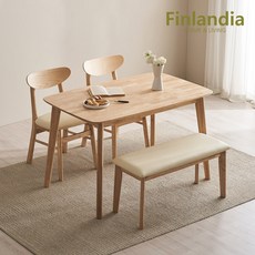 핀란디아 데니스 네츄럴 4인 식탁세트(의자2+벤치1) 원목 식탁세트 식탁세트 원목 식탁세트 4인 식탁세트 원목식탁