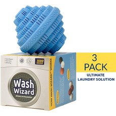 WASH WIZARD Wash Wizard 워시 위자드 세탁 볼 3팩 친환경 워셔 세제 대용 1500회 가능 726g, 1개