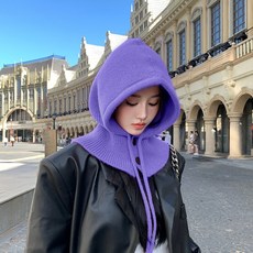 UANY 후드 니트 넥워머 단추 바라클라바