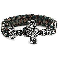 Thorarmband 토르의 해머 펜던트 밀리터리 레드 카모 Paracord 팔찌 바이킹 룬 25cm 길이 Jera