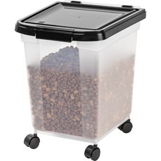 IRIS USA 25Lbs 32.5Qt 웨더프로 밀폐형 애완동물 사료 보관 용기 개 고양이 새 및 기타 보관함 신선도 유지 반투명 바디 클리어블랙, 25 lbs_Clear/Black, 1개