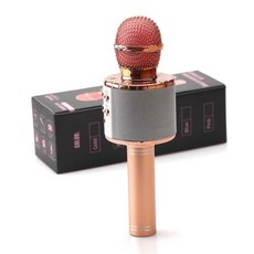 노래방마이크 노래방 마이크 기계 휴대용 스피커 LED 조명 무선 블루투스 5 in 1, 1) rose gold