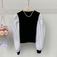KORELAN[환불불가 특가] 스티치 긴팔 풀오버 스트레치 탑 여성 루즈하고 얇은 올매치 퍼프소매 셔츠 여성