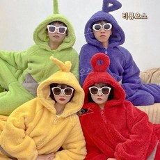 텔레토비 잠옷 따뜻한 일체형 캐릭터 파자마 귀여운 커플잠옷우정잠옷단체잠옷 스트링, 노란색 풀아래